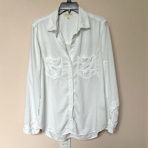Cloth & Stone Shirt Women’s Lg Button Up Long Sleeve Top White USA Made Career